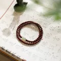 Handcrafted double-loop green sandalwood Buddha beads bracelet with pale jade stone accent. - Multi-wrap Redwood Color Bracelet