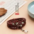 Multilayer natural green sandalwood beaded bracelet with jade accents in traditional ethnic style - Red Sandalwood Multi-wrap Bracelet