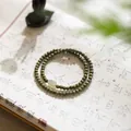 Green sandalwood double-strand bead bracelet with a pale jade-like accent stone - Verawood Multi-wrap Bracelet