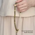 Handmade green sandalwood and white Bodhi seed Buddhist bead bracelet in ethnic style - Double Layer Verawood Bodhi Lotus Style