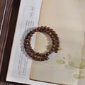Double-layer green sandalwood bead bracelet with white jade accent bead - Double Wrap Golden Sandalwood & Nephrite Jade Style / 6mm