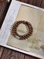 Double strand green sandalwood Buddhist bead bracelet with pale jade-like accent bead - Double Wrap Golden Sandalwood & Nephrite Jade Style / 8mm