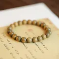 Ethnic style natural green sandalwood bead bracelet with authentic wood grain texture - Green Sandalwood / 8mm