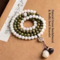 Natural green sandalwood and white bodhi seed prayer bead mala bracelet for meditation - Bodhi Bracelet / Split Ring / Mixed Colors