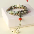 Handmade green sandalwood beaded bracelet with jade-like accents and delicate flower tassels - Xiuyu Jade Double Loop Bracelet / 6mm (Double Loop) / Green
