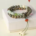 Double-layered green sandalwood beads bracelet with carved lotus bead and tassel - Xiuyu Jade Double Loop Bracelet / 8mm (Double Loop) / Green