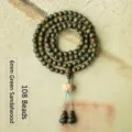 Handcrafted 6mm green sandalwood mala bracelet with 108 beads and a lotus charm detail - Handheld Buddhist Beads / 108 Beads (6mm) / Green