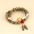 Double-strand green sandalwood bead bracelet featuring ethnic style decorative accents - Verawood Bodhi Bamboo Joint Double Wrap Bracelet