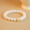 Exquisite white Bodhi root bead bracelet with a cute hand-carved cat paw charm bead - Round Bead Cat Paw Style / Single Loop Style / Cream
