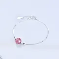 Elegant silver chain bracelet with a single pink strawberry crystal bead for women - Platinum Plated - Strawberry Quartz