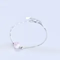Elegant strawberry quartz bead bracelet with a minimalist silver box chain for women - Platinum Plated - Rose Quartz