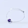Elegant minimalist purple crystal bead bracelet with adjustable silver box chain for women - Platinum Plated - Amethyst