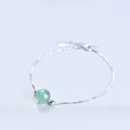 Elegant silver box chain bracelet with a single green aventurine bead charm - Platinum Plated - Green Strawberry Quartz