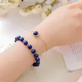 Elegant blue lapis lazuli beaded bracelet with gold chain and blue stone charm for women - Lapis Lazuli (Beaded Bracelet + Chain)