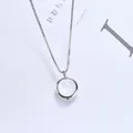 Elegant silver box chain necklace featuring a minimalist round white stone pendant - Moonstone (Silver Chain) / White