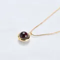 Elegant gold necklace with round red strawberry quartz pendant for women - Obsidian (Gold Chain) / Black
