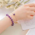 Elegant double layer bracelet with purple amethyst beads and delicate gold chain for women - Amethyst (Beaded Bracelet + Chain)