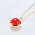 Minimalist red strawberry quartz round pendant necklace with delicate gold chain choker - Red Agate (Gold Chain) / Red
