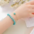 Elegant double-layered turquoise beaded bracelet and thin gold chain jewelry set - Turquoise (Beaded Bracelet + Chain)