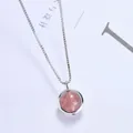 Elegant strawberry crystal pendant necklace with minimalist silver-colored chain - Strawberry Quartz (Silver Chain)