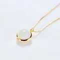 Minimalist elegant round white gemstone pendant necklace with a delicate gold chain - Moonstone (Gold Chain)