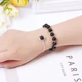 Elegant black beaded bracelet and silver chain set for women on wrist accessory. - Obsidian (Beaded Bracelet + Chain)