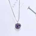 Minimalist silver clavicle necklace with a round purple crystal stone pendant charm - Amethyst (Silver Chain)
