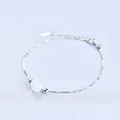 Minimalist silver box chain bracelet with elegant white gemstone bead variant style. - Platinum Plated - Moonstone