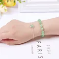 Trendy Korean style light green cat's eye bead and thin chain bracelet set for women - Cat Eye Stone (Beaded Bracelet + Chain)
