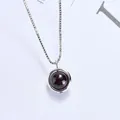 Elegant 925 silver clavicle necklace with round dark red strawberry crystal pendant - Obsidian (Silver Chain)