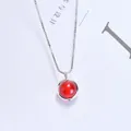Minimalist strawberry crystal pendant necklace with silver box chain for elegant women - Red Agate (Silver Chain)