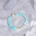 Handmade irregular light blue Amazonite beaded bracelet with gold star charm for women - Amazonite