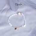 Elegant minimalist translucent beaded bracelet with gold star charm for women and girls - Opal