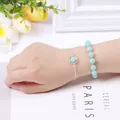 Stackable light blue gemstone bead and minimalist silver chain bracelet set for women - Amazonite Gold Color (Beaded Bracelet + Chain)