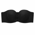 Black strapless push-up bandeau bra with front buckle closure, anti-slip secure support design. - S / Black