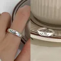 Minimalistischer verstellbarer S925 Sterlingsilber Ring mit süßem Smiley Motiv - Einstellbar Offen / Mattes Gebürstetes Schwarzes Smiley Sterlingsilber Ring (J3370)