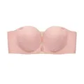 Pink strapless push-up bra bandeau solid color anti-slip front closure supportive underwear. - S / Pink
