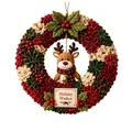 Handgefertigter Weihnachts-DIY-Stoffkranz mit einer süßen 3D-Plüsch-Rentierdekoration - Elch-Stil / Braun