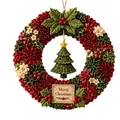 Handgefertigter 3D Stoff Weihnachtskranz Dekoration mit süßem Tannenbaum Anhänger - Weihnachtsbaum / Grün