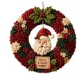 3D fabric punch needle Christmas wreath with Santa Claus and Merry & Bright plaque - Santa Claus