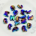 Farbenfrohe UV-galvanisierte Regenbogen-Acrylperlen für personalisierten DIY-Schmuck - Cartoon Große Loch Buchstabe (A0690) / Höhe 25mm / UV Schwarz