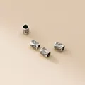 Macro view of 925 sterling silver vintage leaf pattern tube beads for jewelry making. - Distressed Leaf Pattern Short Tube Barrel Bead (S0999) / 925 Sterling Silver Retro Black