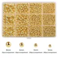 12-Fächer Set goldene CCB runde Zwischenperlen, Größen 3-8mm für DIY Schmuckherstellung - Box mit 12 Fächern / 1755 Stück/Packung / Gold