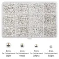 12-Gitter Silber CCB runde Zwischenperlen Set in 8mm 6mm 4mm und 3mm Größen für Schmuck - Box mit 12 Fächern / 1755 Stück/Packung / Silber