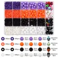 Halloween DIY Schmuckperlen Set mit Acrylperlen, Tonscheiben und Totenköpfen. - Lila Orange Halloween Thema (Stil 1) / 24 Fächer Box