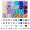 DIY jewelry bead set with acrylic, pearl, and CCB spacers in blue and purple - Matte Blue Purple Beige Theme (Style 6) / 24 Compartments Boxed