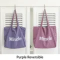 Lightweight purple reversible tote bag with plaid pattern and letter print detail - Purple Reversible