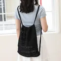 Mochila de ganchillo negra hecha a mano con elegante patrón floral calado retro - Negro