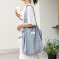 Blue polka dot canvas tote bag with drawstring closure for casual Japanese style use - Blue