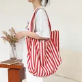 Bolso tote de lona a rayas rojas y blancas para mujer, estilo coreano de moda - Rojo